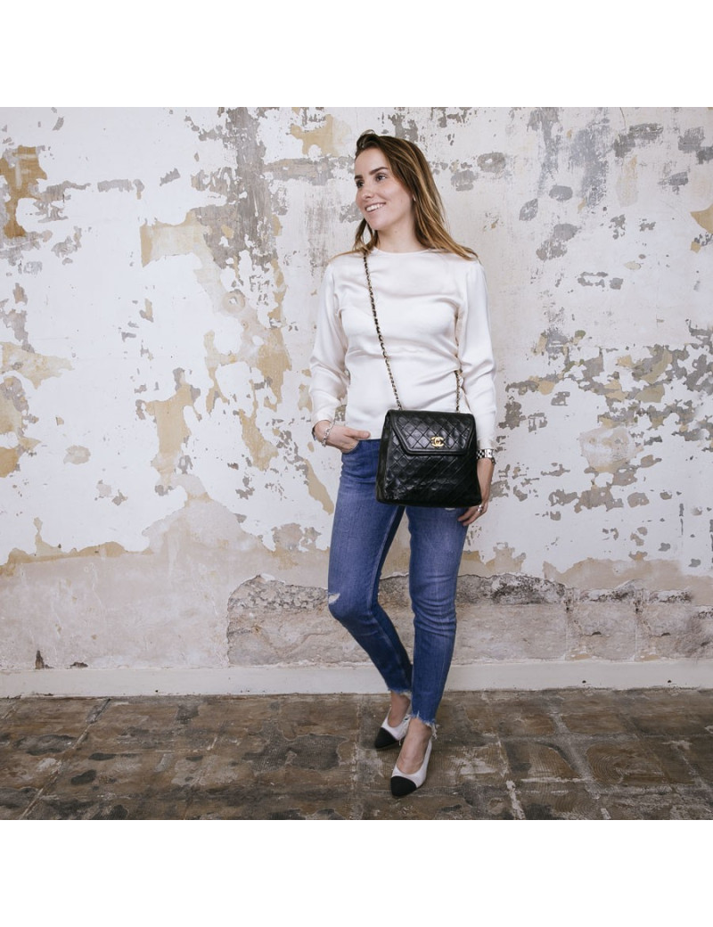 Sac Chanel cuir matelassé noir vintage