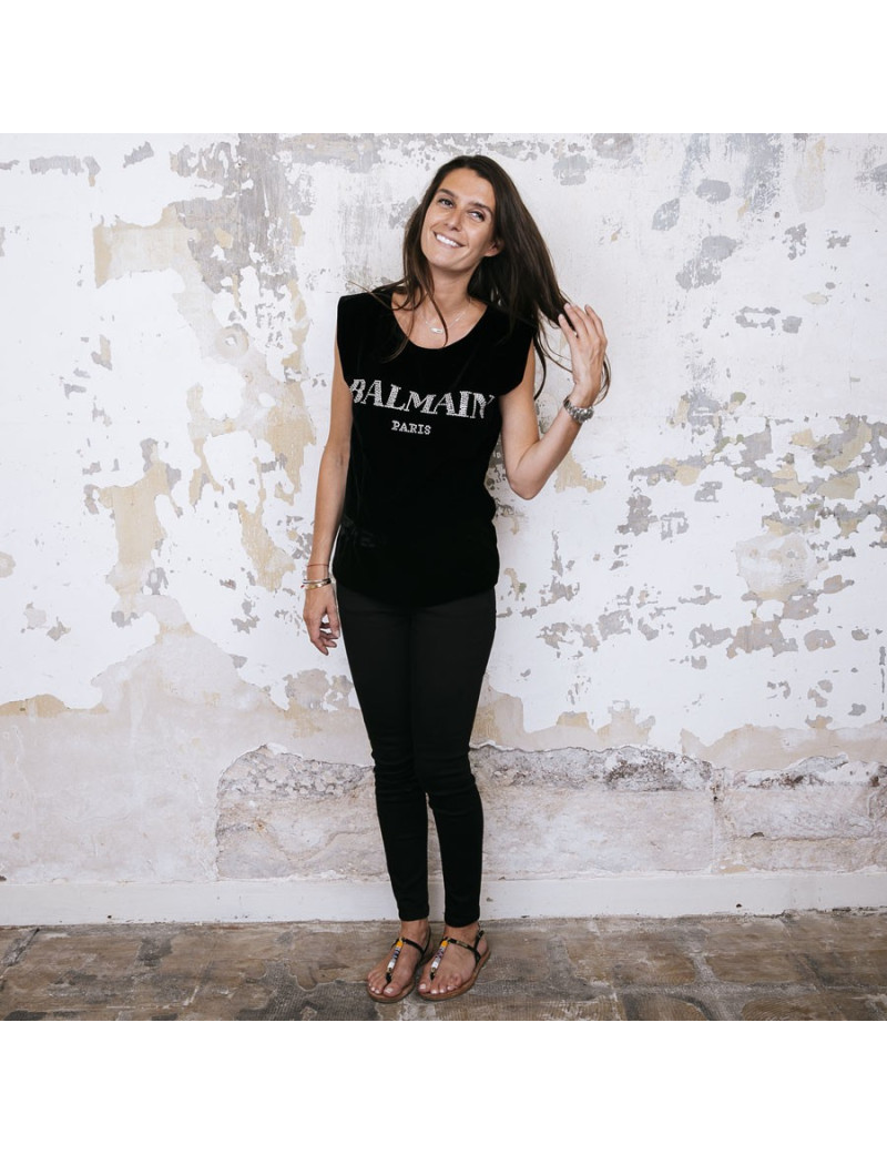 Pull BALMAIN en velours stretch noir