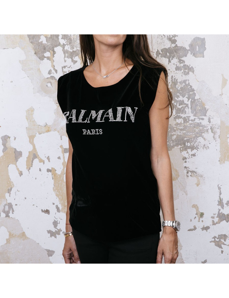 Tee-shirt BALMAIN en velours stretch noir T38