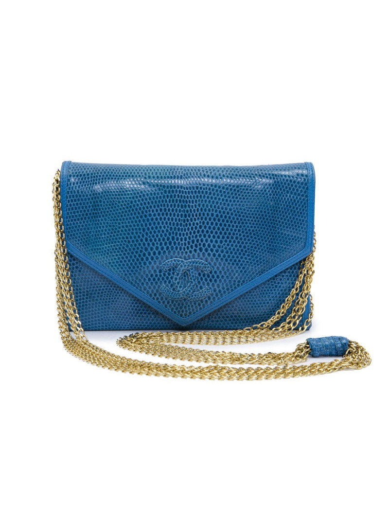 Sac CHANEL en lezard bleu Vintage
