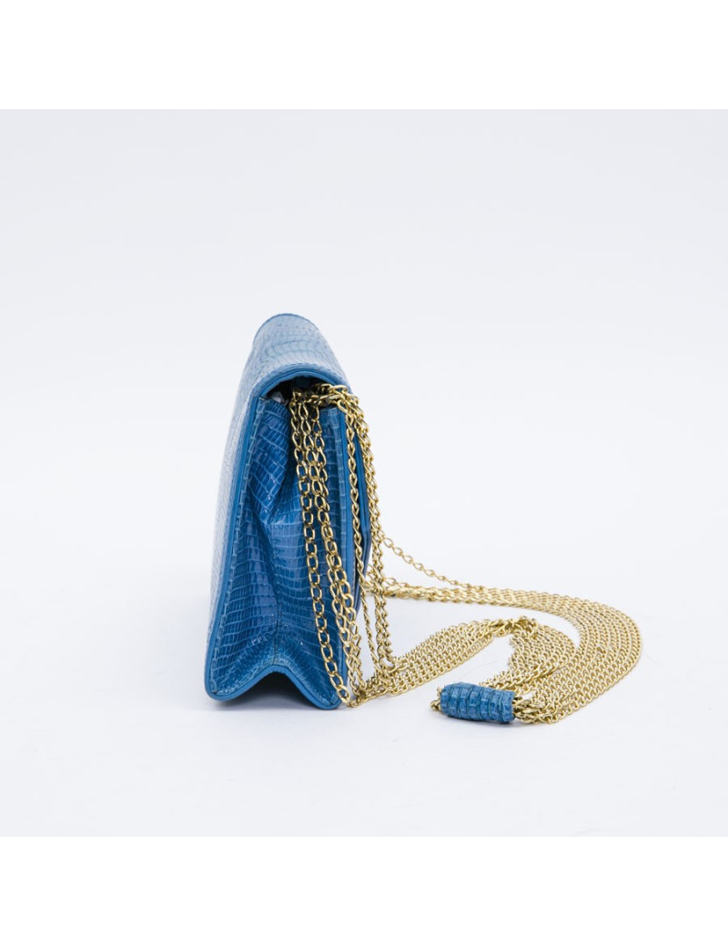 Sac CHANEL en lezard bleu Vintage