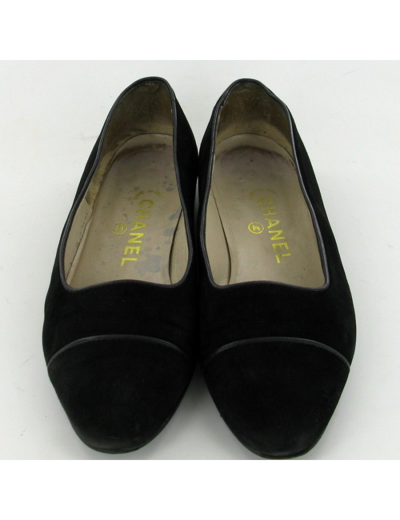 Ballerines CHANEL en daim noir T.38,5