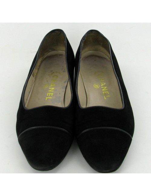 Ballerines CHANEL en daim noir T.38,5
