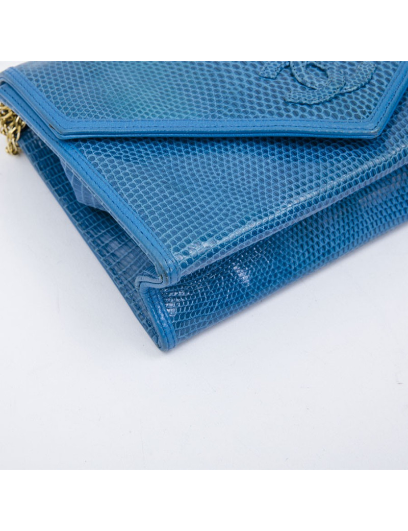 Sac CHANEL en lezard bleu Vintage