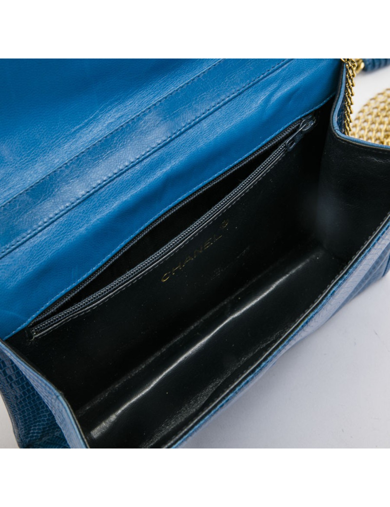 Sac CHANEL en lezard bleu Vintage
