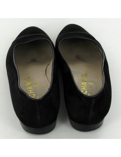 Ballerines CHANEL vintage  en daim noir T.38,5