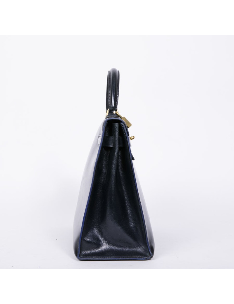 Sac kelly 32 HERMES piqûres sellier vintage bleu marine