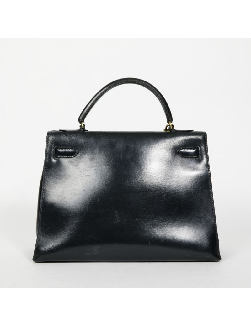 HERMES vintage Kelly 32 bag in navy blue box leather