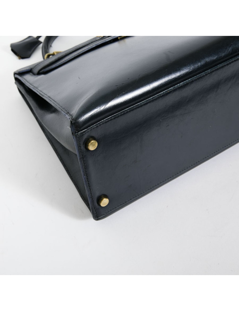 Sac kelly 32 HERMES piqûres sellier vintage bleu marine