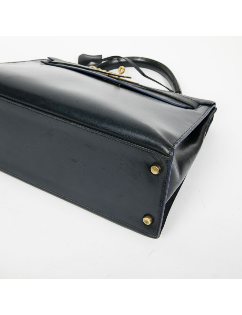 HERMES vintage Kelly 32 bag in navy blue box leather