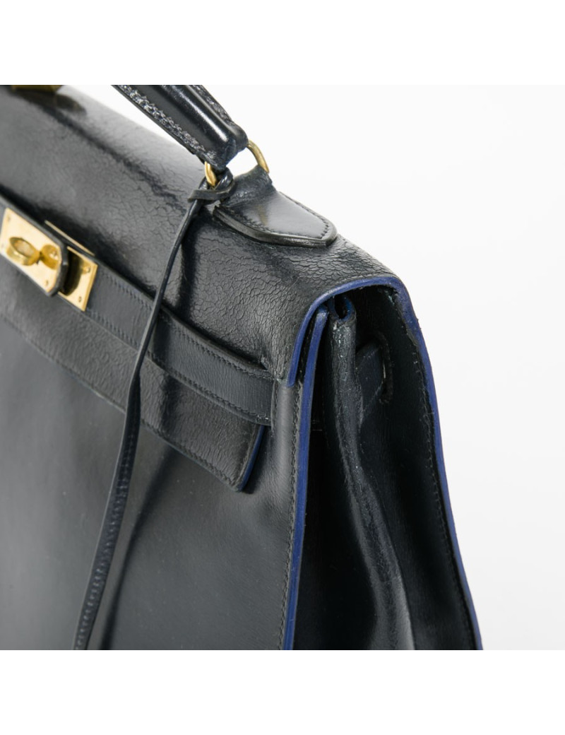 Sac kelly 32 HERMES piqûres sellier vintage bleu marine