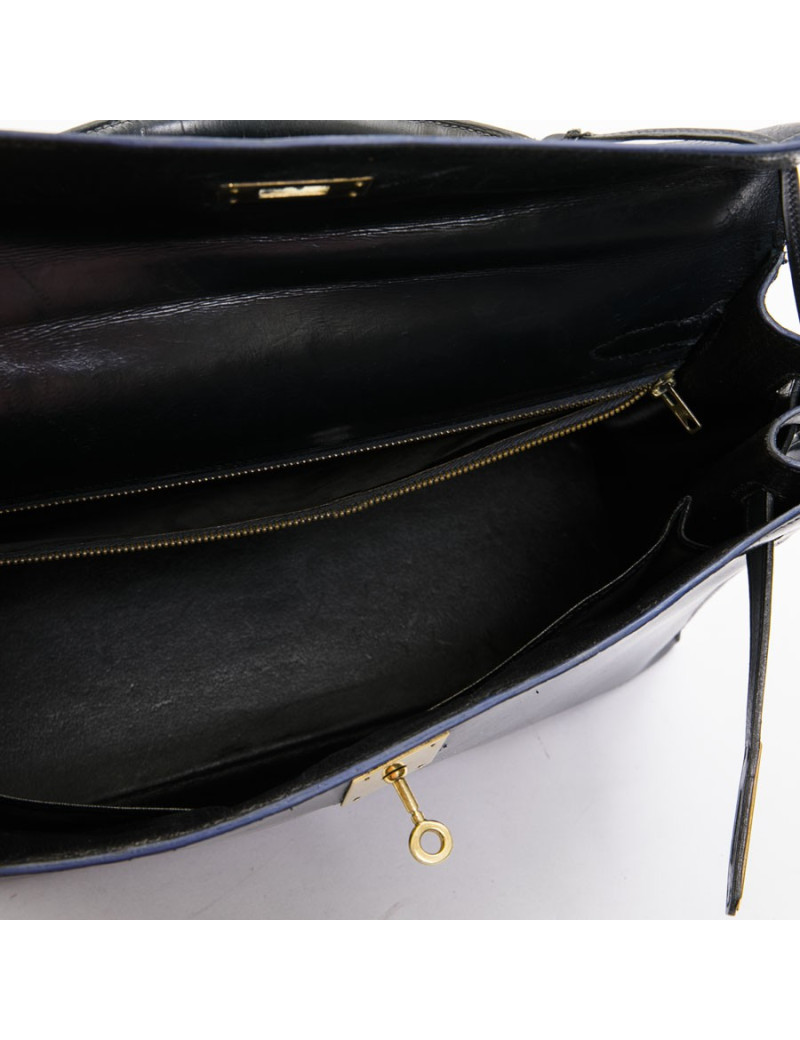 HERMES vintage Kelly 32 bag in navy blue box leather