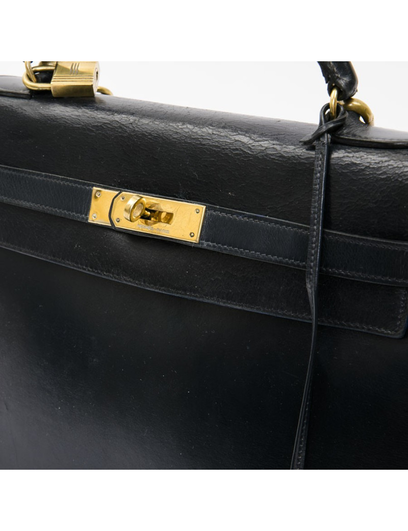 Sac kelly 32 HERMES piqûres sellier vintage bleu marine