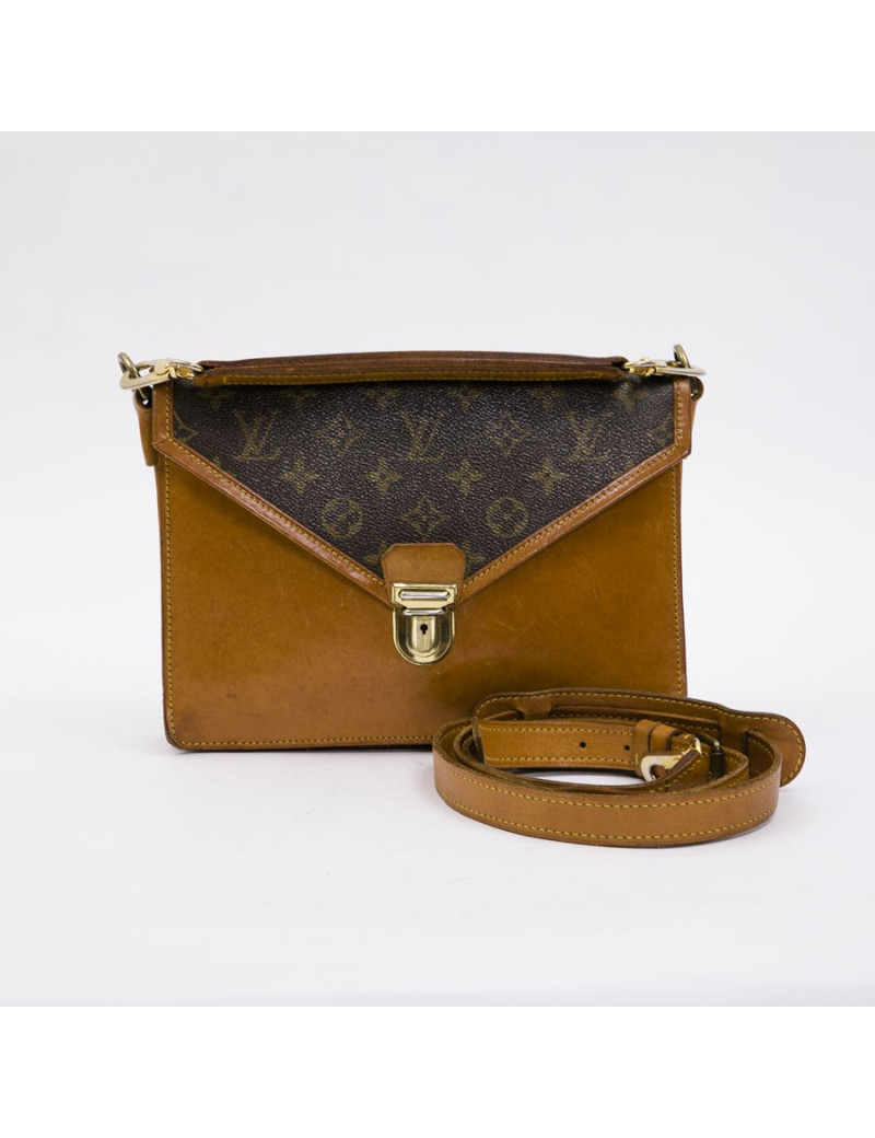 LOUIS VUITTON vintage satchel bag in brown monogram canvas and leather