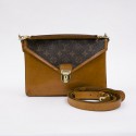 LOUIS VUITTON vintage satchel bag in brown monogram canvas and leather