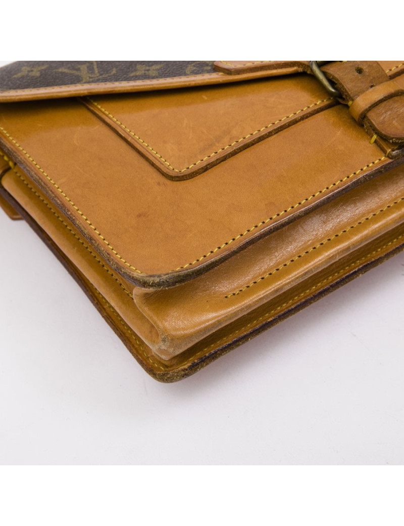 LOUIS VUITTON vintage satchel bag in brown monogram canvas and leather