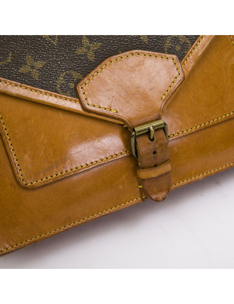 LOUIS VUITTON vintage satchel bag in brown monogram canvas and leather