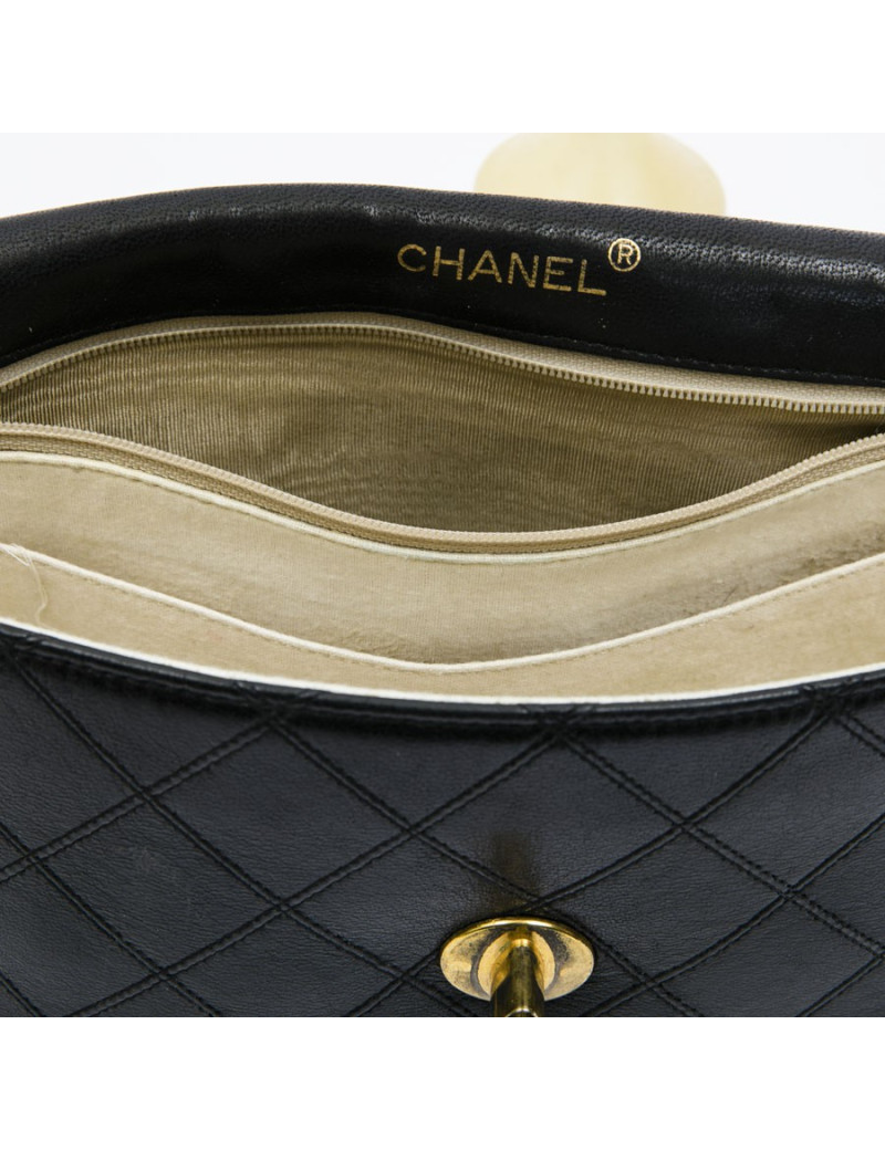 Sac CHANEL cuir d'agneau matelassé noir Vintage