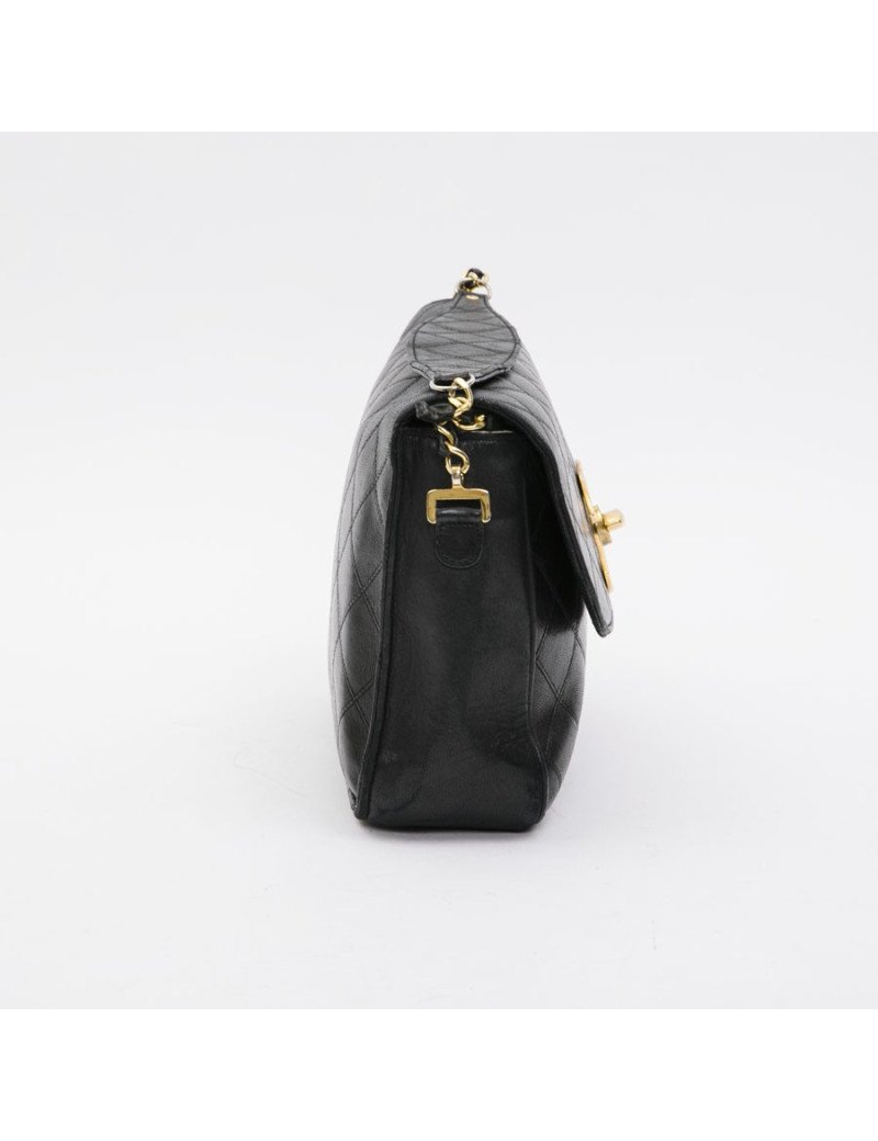Sac CHANEL cuir d'agneau matelassé noir Vintage