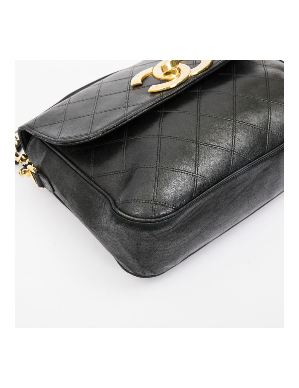 Sac CHANEL cuir d'agneau matelassé noir Vintage