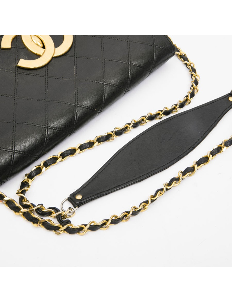 Sac CHANEL cuir d'agneau matelassé noir Vintage