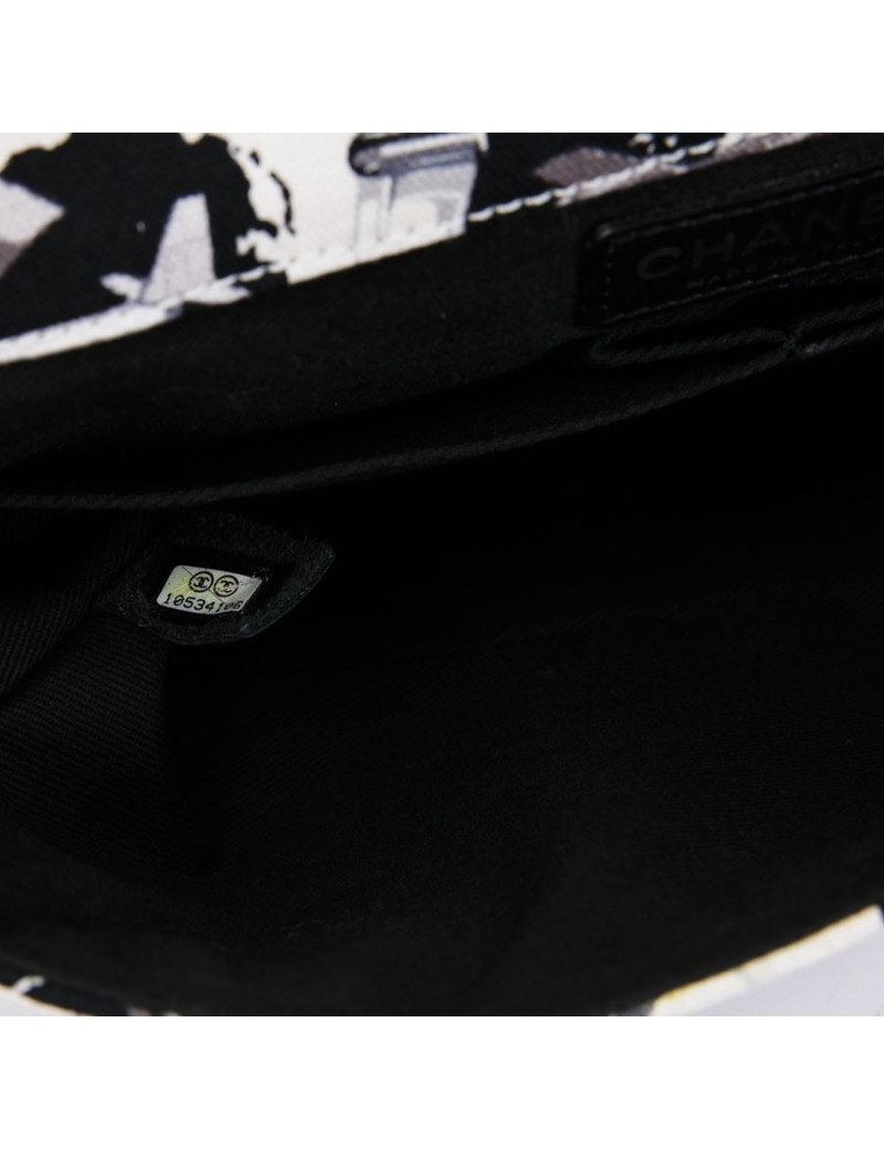 Sac CHANEL timeless en toile écrue et grise imrpimés avions