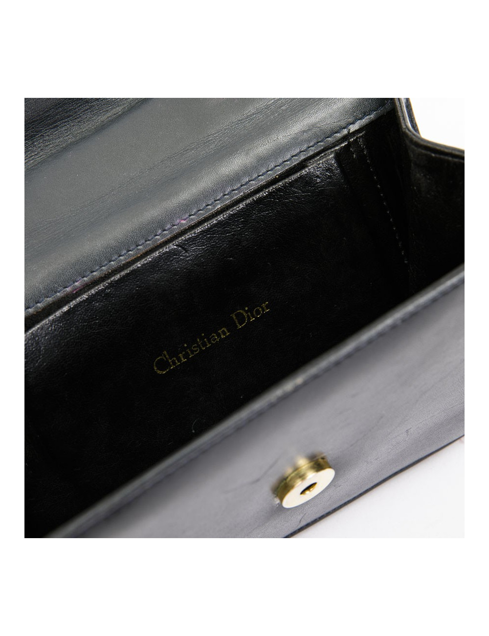 Mini sac DIOR vintage en cuir bleu marine chaîne doré