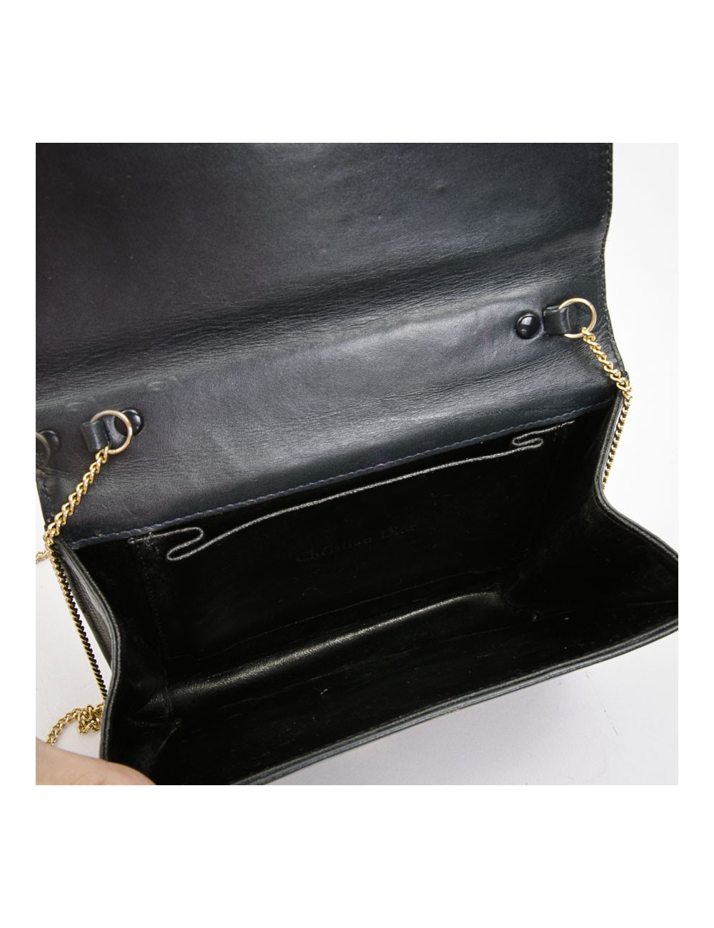 Mini sac DIOR vintage en cuir bleu marine chaîne doré