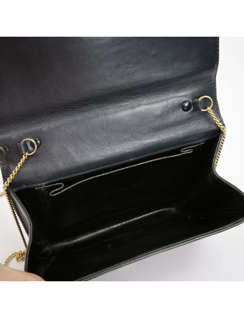 Mini sac DIOR vintage en cuir bleu marine chaîne doré
