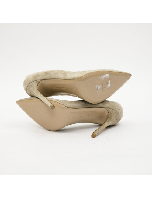 Escarpins T 37 GIANVITO ROSSI veau velours beige clair