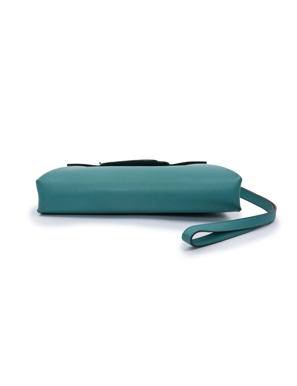 Sac pochette HERMES Tutti frutti Hermail cuir tadelakt bleu paon et crocodile vert