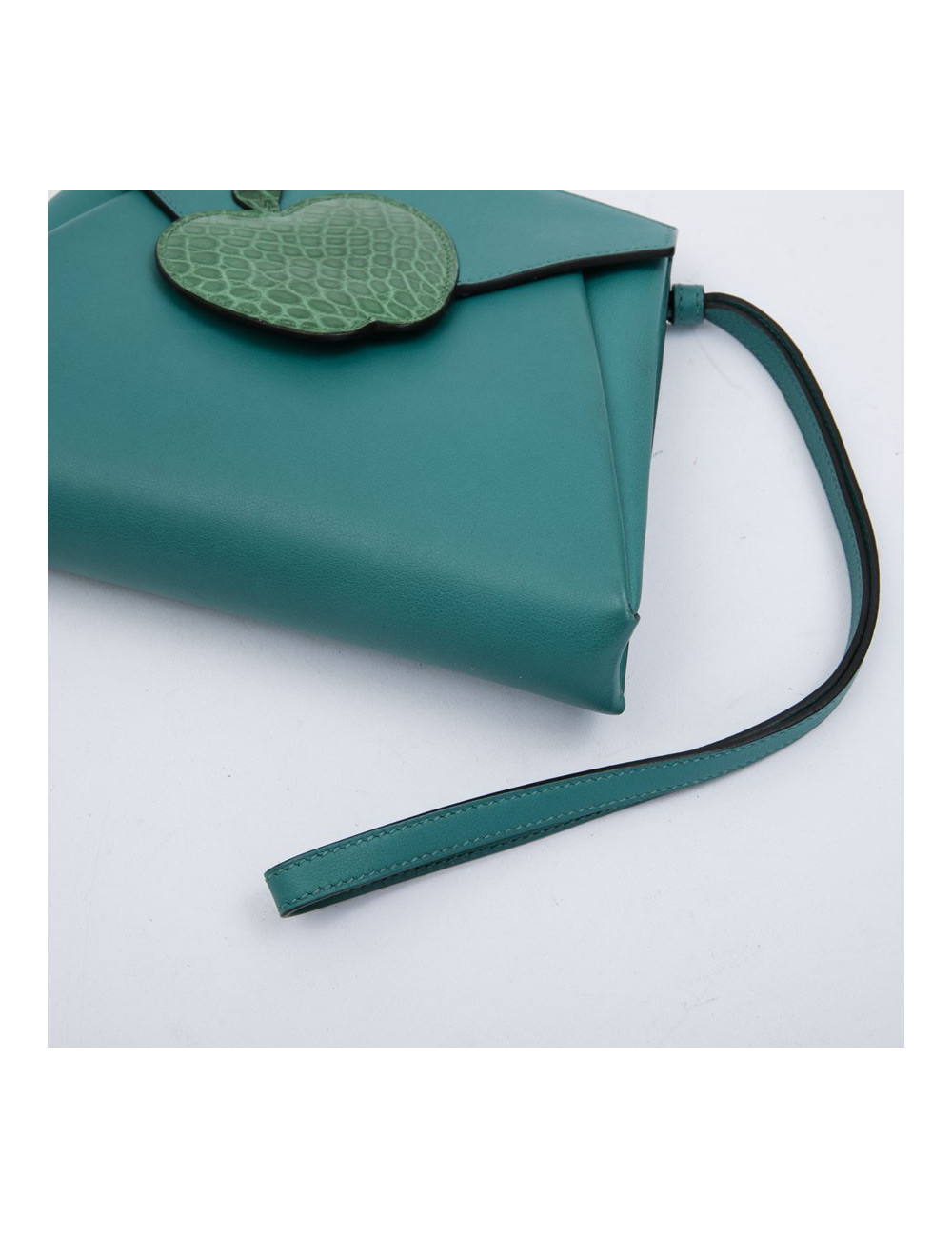 HERMES Tutti Frutti Hermail Bag in blue peacock tadelakt leather and green crocodile