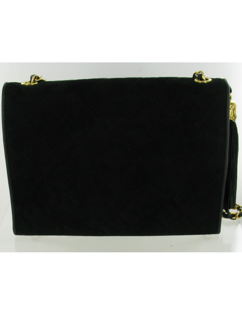 Sac CHANEL pompon en daim noir