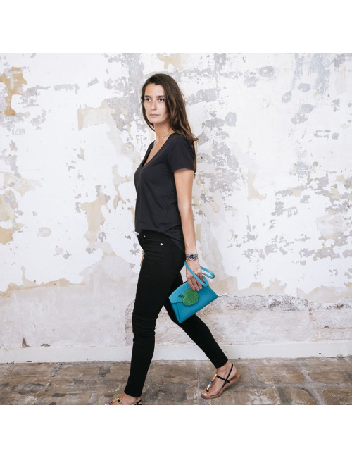 HERMES Tutti Frutti Hermail Bag in blue peacock tadelakt leather and green crocodile