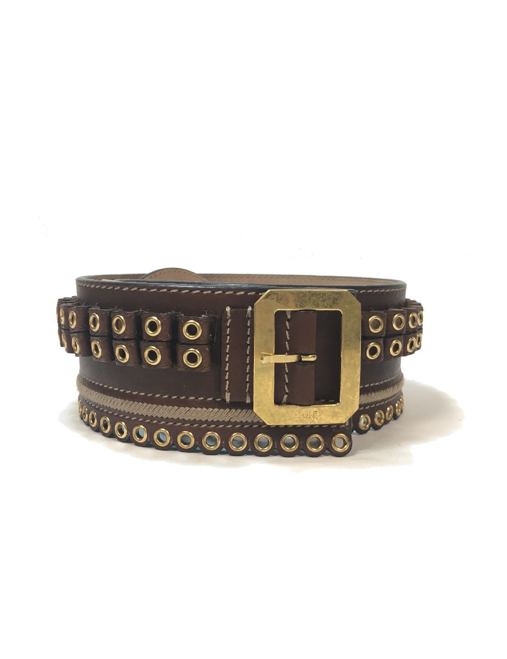 Ceinture T 75  ALEXENDER Mc QUEEN cuir marron "cartouchière"