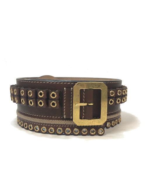 Ceinture T 75  ALEXENDER Mc QUEEN cuir marron "cartouchière"