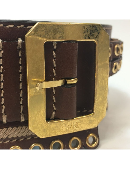 Ceinture T 75  ALEXENDER Mc QUEEN cuir marron "cartouchière"
