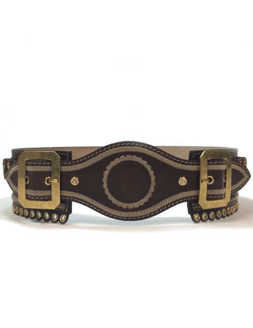 Ceinture T 75  ALEXENDER Mc QUEEN cuir marron "cartouchière"
