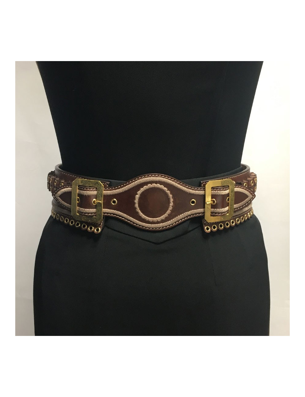 Ceinture T 75  ALEXENDER Mc QUEEN cuir marron "cartouchière"