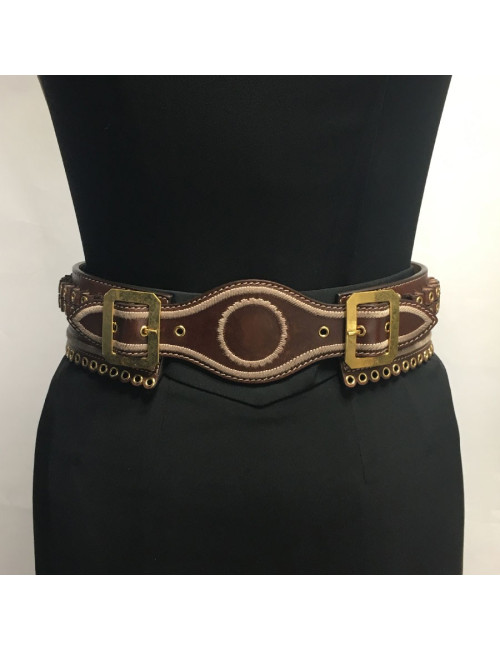 Ceinture T 75  ALEXENDER Mc QUEEN cuir marron "cartouchière"