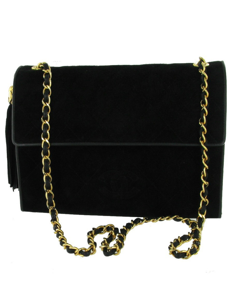 Sac CHANEL pompon en daim noir