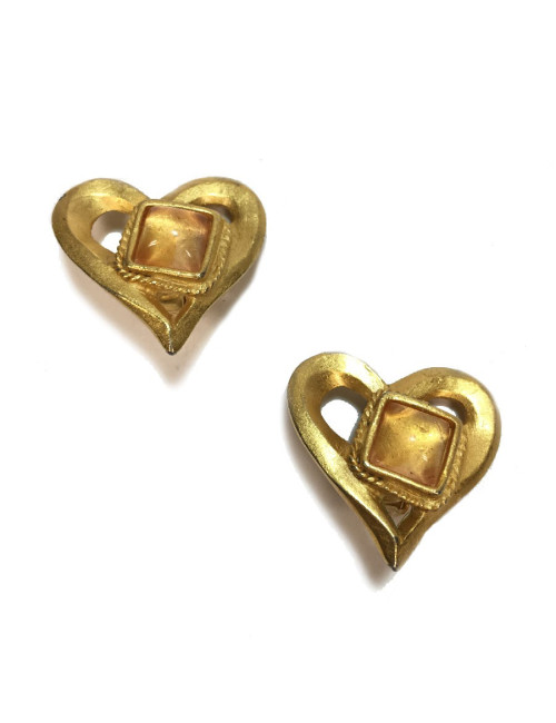 Boucles d'oreilles clips CHRISTIAN LACROIX coeur en métal doré or mat