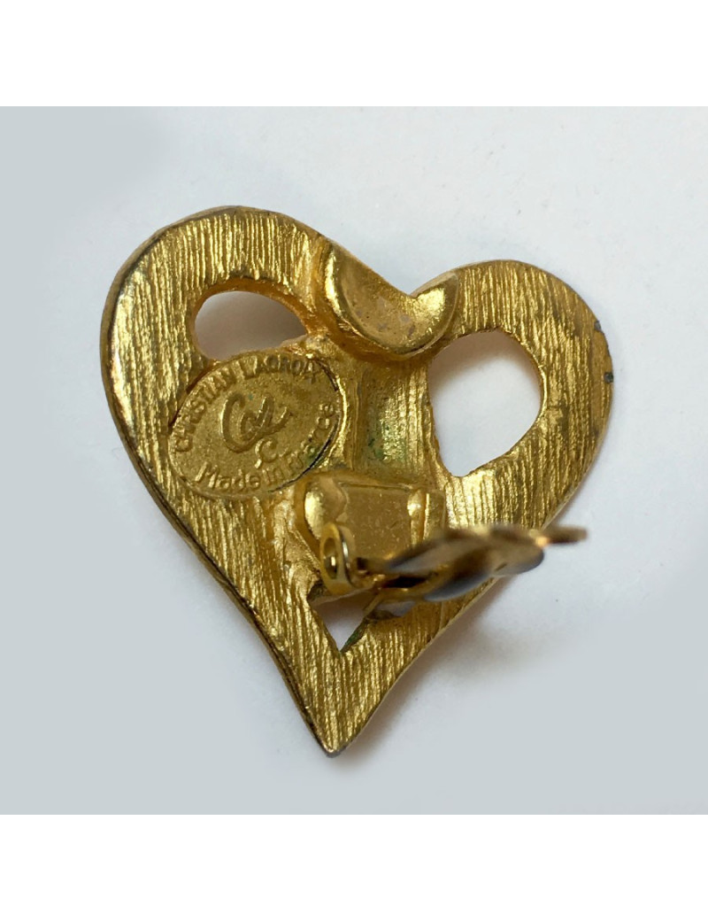 Boucles d'oreilles clips CHRISTIAN LACROIX coeur en métal doré or mat