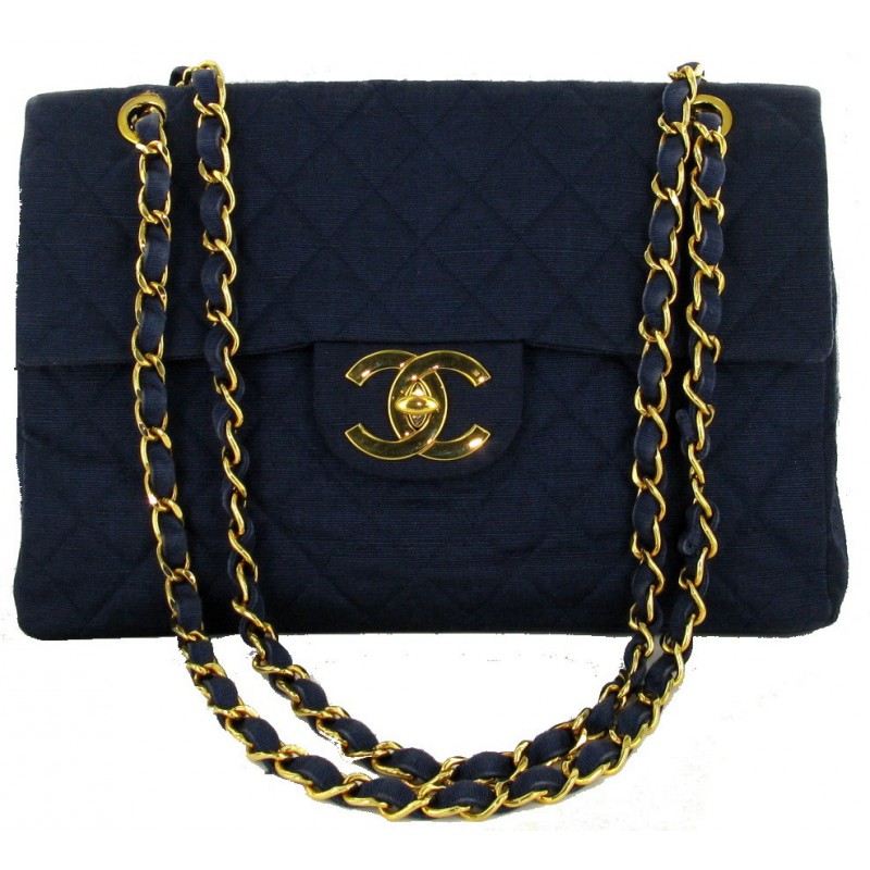 Maxi Jumbo CHANEL quilted blue jewelry gold - VALOIS VINTAGE PARIS