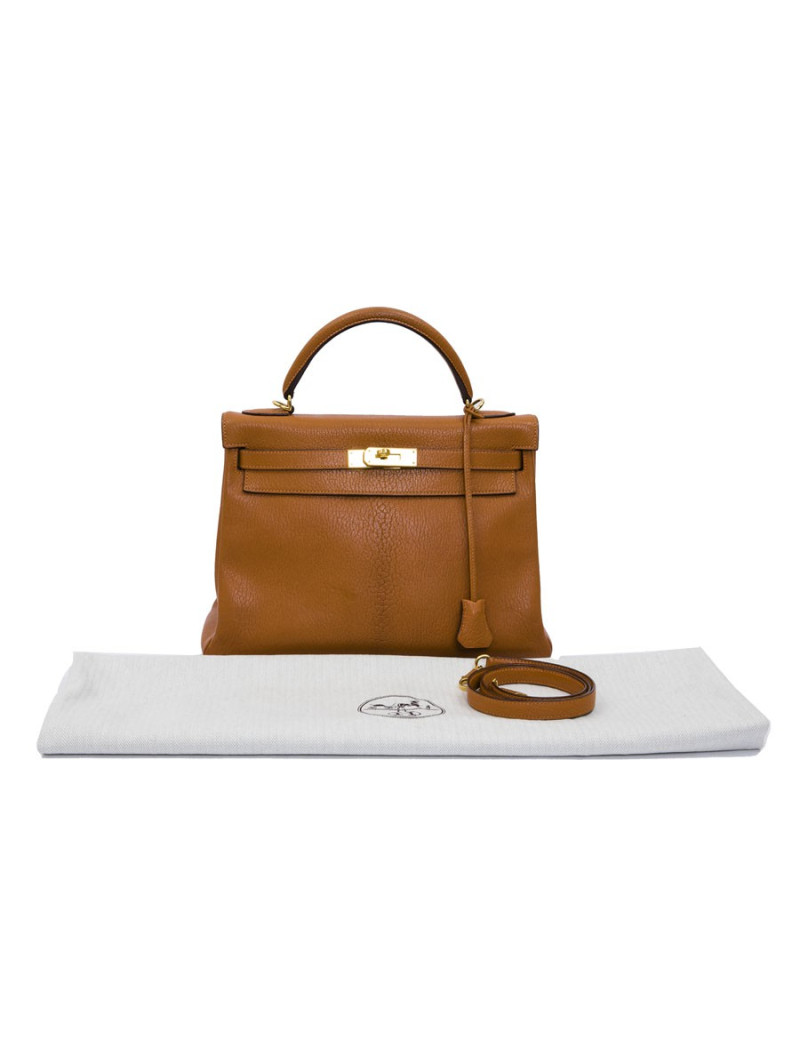 Kelly II  32 HERMES en cuir  potiron avec bandoulière