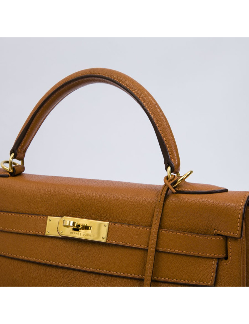 Kelly II  32 HERMES en cuir  potiron avec bandoulière