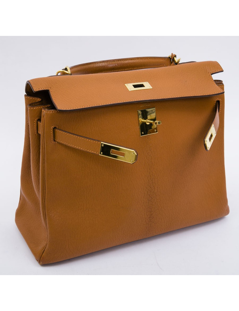 Kelly II  32 HERMES en cuir  potiron avec bandoulière