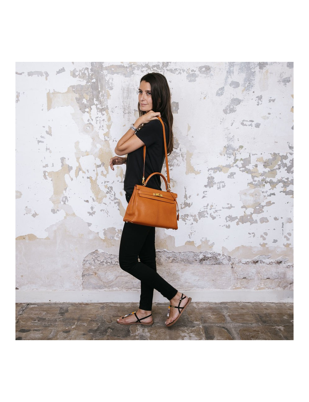 HERMES Kelly II 32 bag in orange pumpkin lamb leather