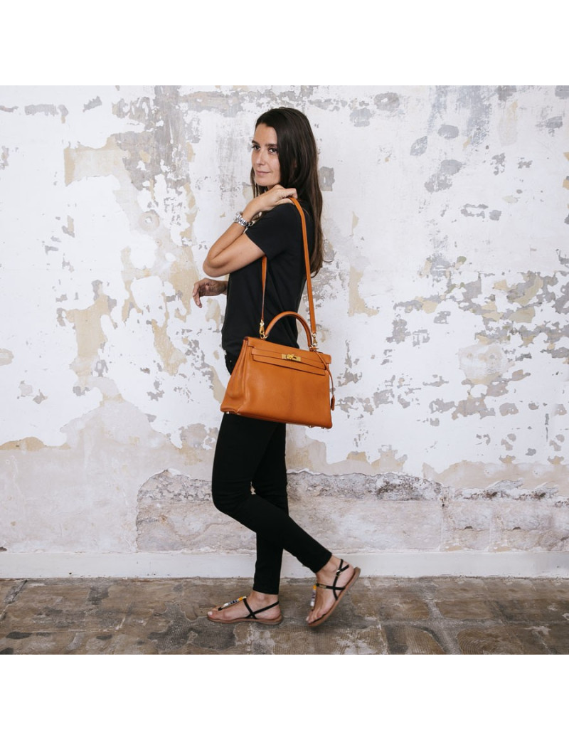 Kelly II  32 HERMES en cuir  potiron avec bandoulière