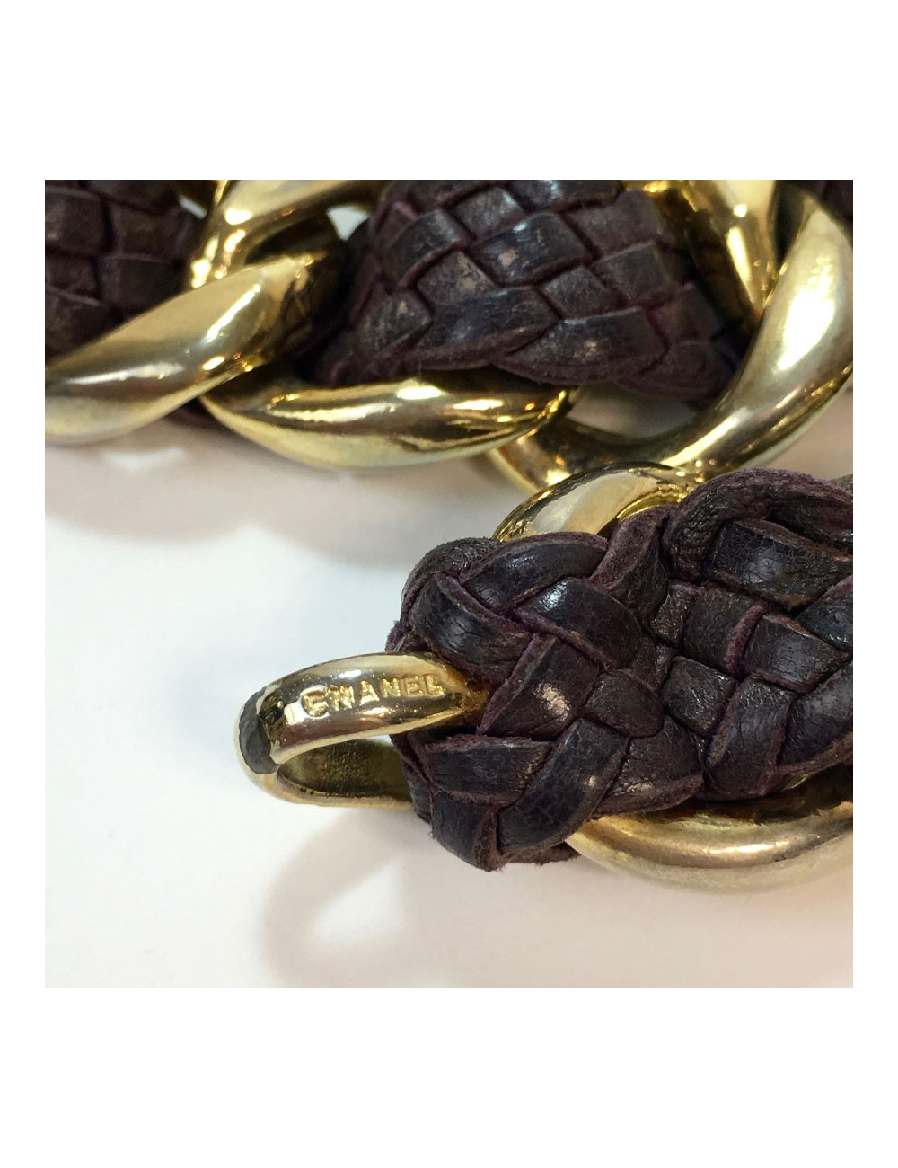 Ceinture CHANEL T75 chaîne et cuir tressée vintage